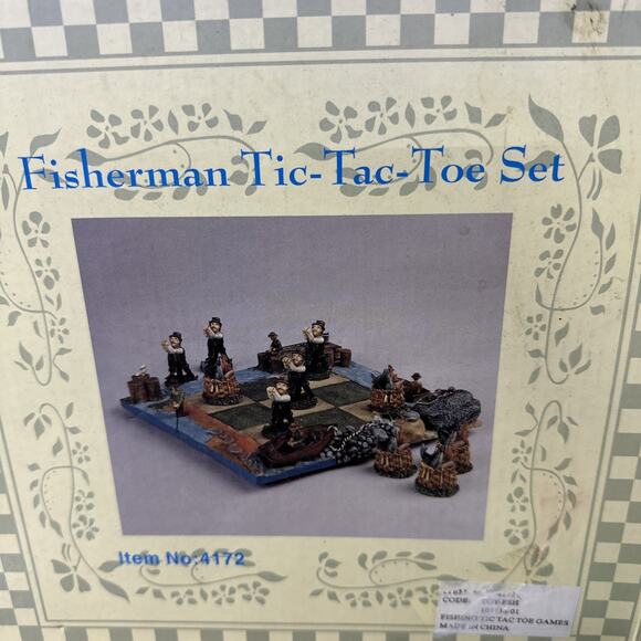 Fisherman Tic Tac Toe Set Shoreline Rowboat Nautical Decor In Box Complete Flaws - Picture 2 of 8